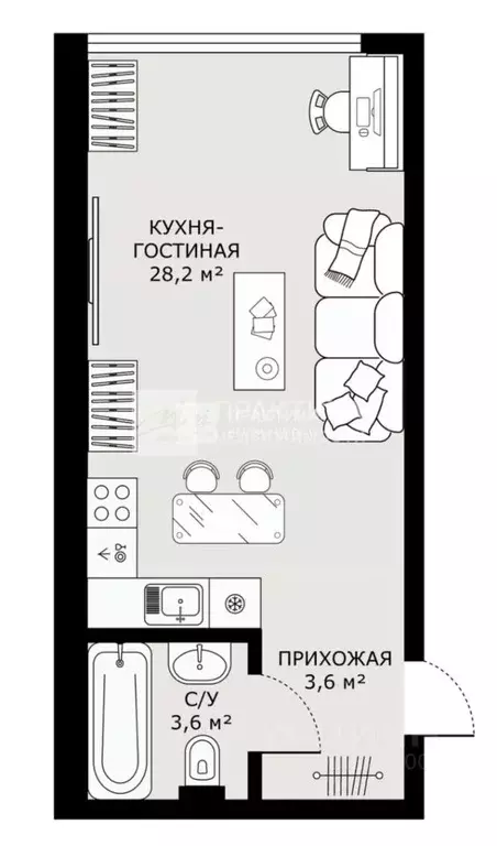 Студия Москва Новоостаповская ул., 20 (35.4 м) - Фото 2