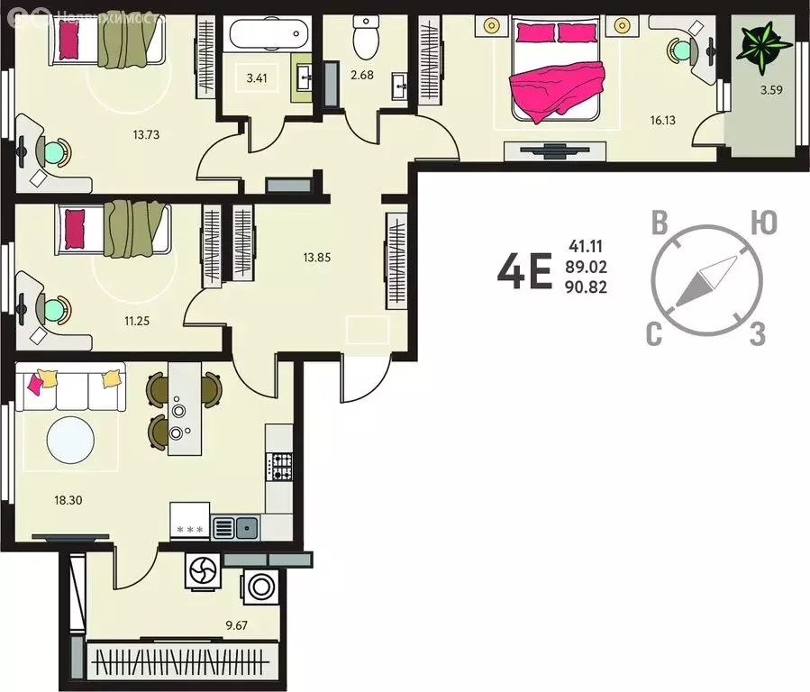 3-комнатная квартира: Курск, улица Энгельса, 115/6 (90.82 м) - Фото 1