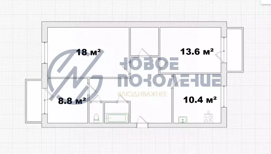 3-к кв. Омская область, Омск ул. Кирова, 6/2 (69.6 м) - Фото 1