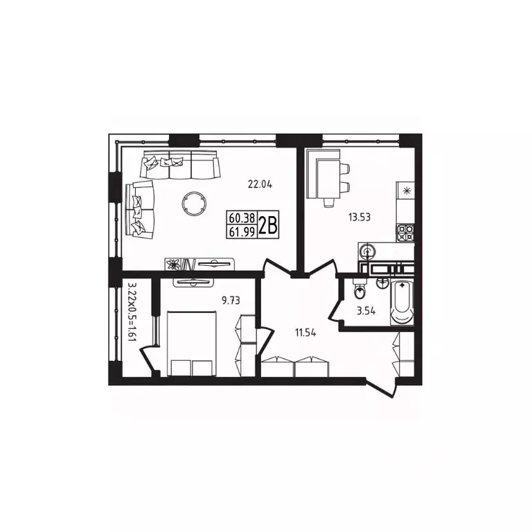 2-к кв. Адыгея, Майкоп  (61.99 м) - Фото 1