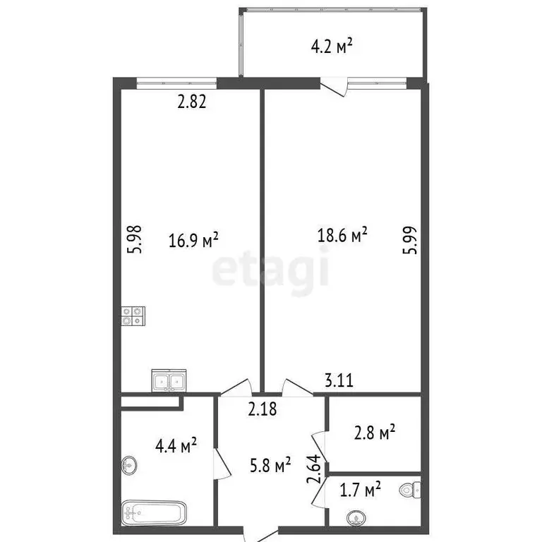 1-комнатная квартира: Санкт-Петербург, улица Композиторов, 12 (54.4 м) - Фото 1