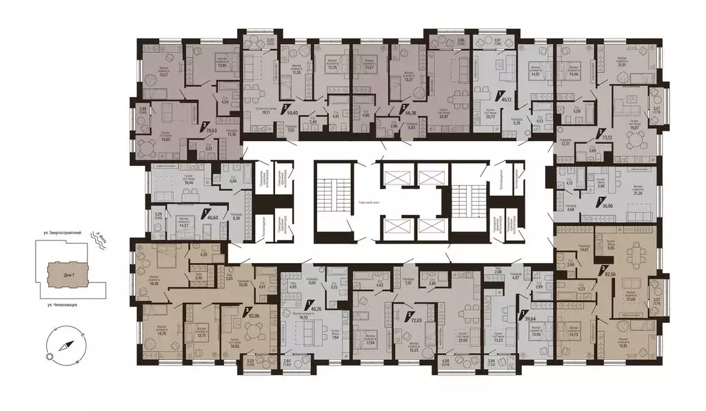 2-комнатная квартира: Екатеринбург, улица Энергостроителей, 7 (70.63 ... - Фото 2