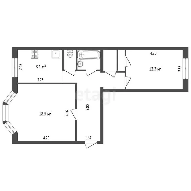 Квартира, 2 комнаты, 56.1 м - Фото 0