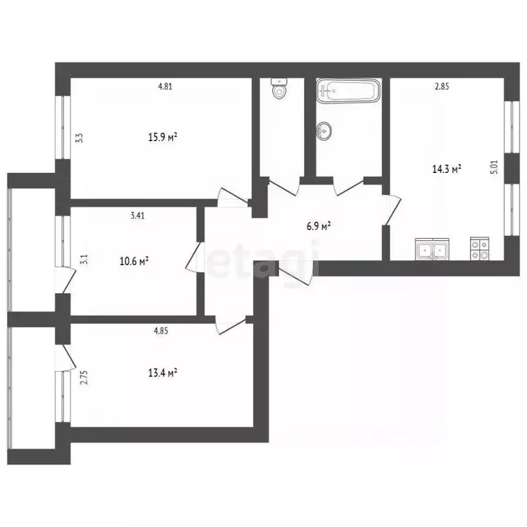 3-к кв. Вологодская область, Вологда Пригородная ул., 10 (76.0 м) - Фото 1