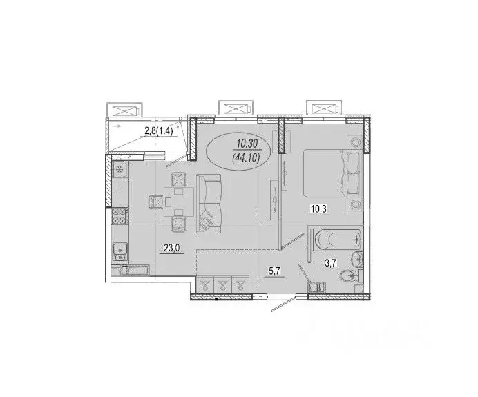 1-к кв. Краснодарский край, Краснодар ул. Даниила Смоляна, 71к2 (44.1 ... - Фото 1