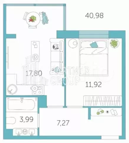 1-к. квартира, 41 м, 3/8 эт. - Фото 0