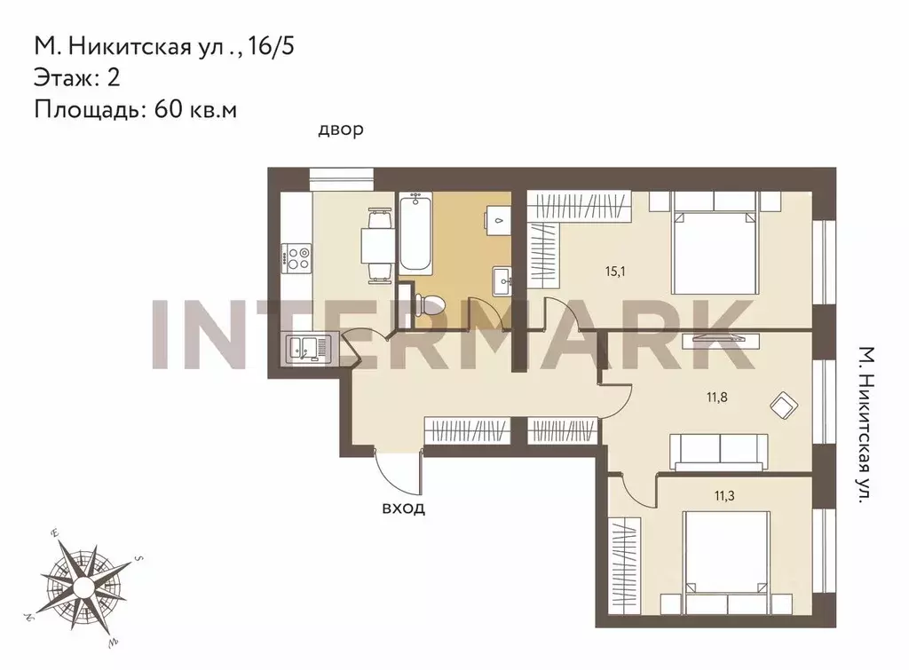 3-к кв. Москва Малая Никитская ул., 16/5 (60.0 м) - Фото 1