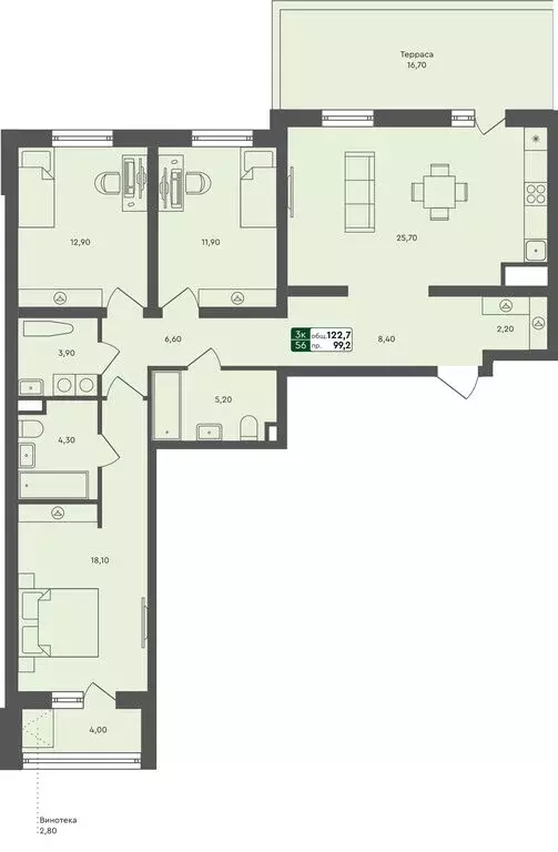 3-комнатная квартира: Тюмень, жилой комплекс Ритмы (122.7 м) - Фото 0