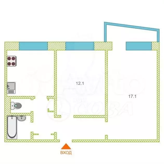2-к. квартира, 51 м, 4/9 эт. - Фото 0