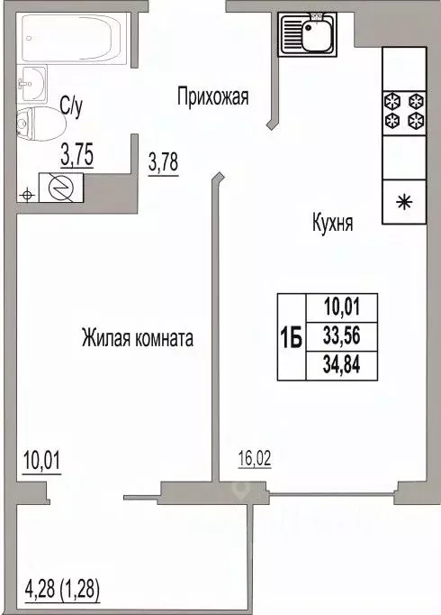 1-к кв. Псковская область, Псков Линейная ул., 89 (34.84 м) - Фото 0