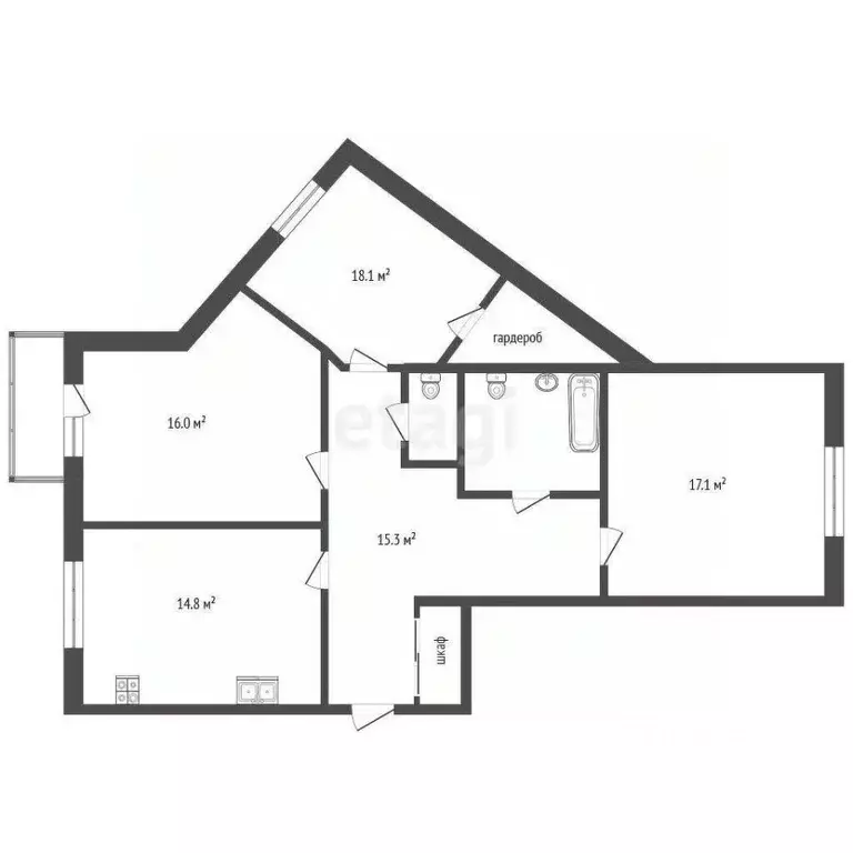 3-к кв. Тюменская область, Тюмень Первомайская ул., 60к1 (85.8 м) - Фото 2