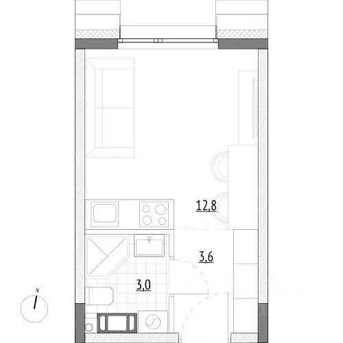 Студия Москва, Москва, Зеленоград 14-й мкр,  (19.4 м) - Фото 1