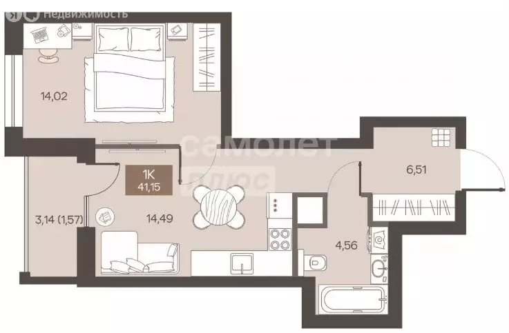 1-комнатная квартира: Омск, улица Завертяева, 1/2 (41.15 м) - Фото 2