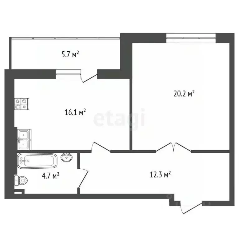 1-к кв. Тюменская область, Тюмень ул. 50 лет Октября, 75к4 (53.3 м) - Фото 1