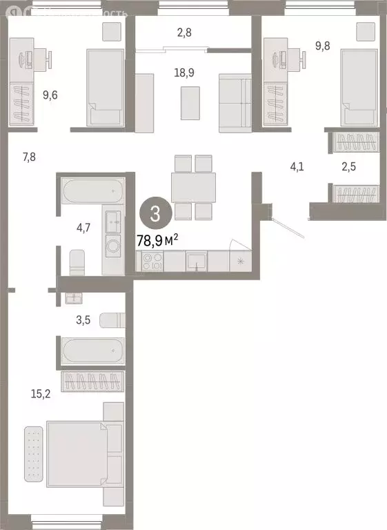 3-комнатная квартира: Новосибирск, Большевистская улица, с49 (78.88 м) - Фото 1