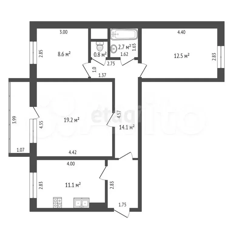 3-к. квартира, 69 м, 1/5 эт. - Фото 0