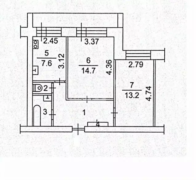 2-к кв. Томская область, Томск ул. Ивана Черных, 65 (46.6 м) - Фото 1