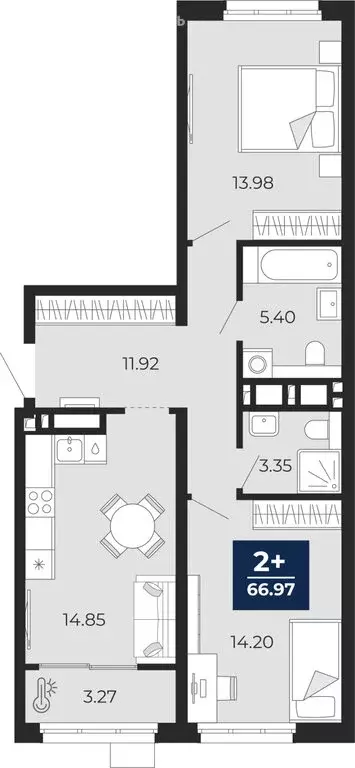 2-комнатная квартира: Тюмень, Ленинский округ, ЖК Беринг (66.97 м) - Фото 1