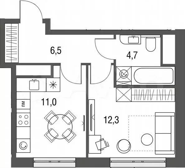 1-к. квартира, 34,5м, 24/25эт. - Фото 0