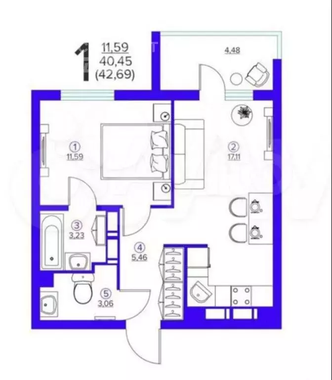 1-комнатная квартира: Брянск, Западный проезд, 1 (42.7 м) - Фото 0