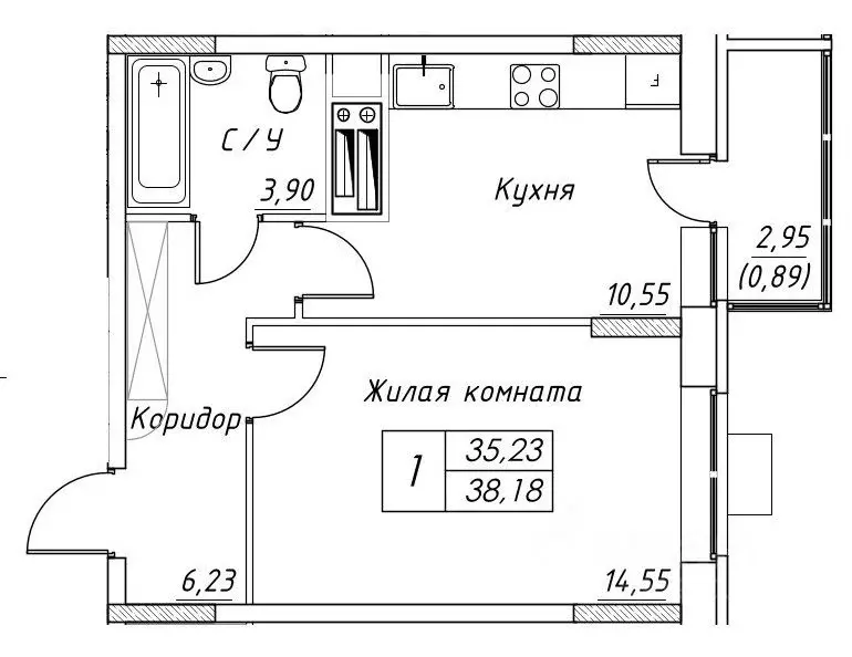 1-к кв. Московская область, Дмитров  (38.18 м) - Фото 0