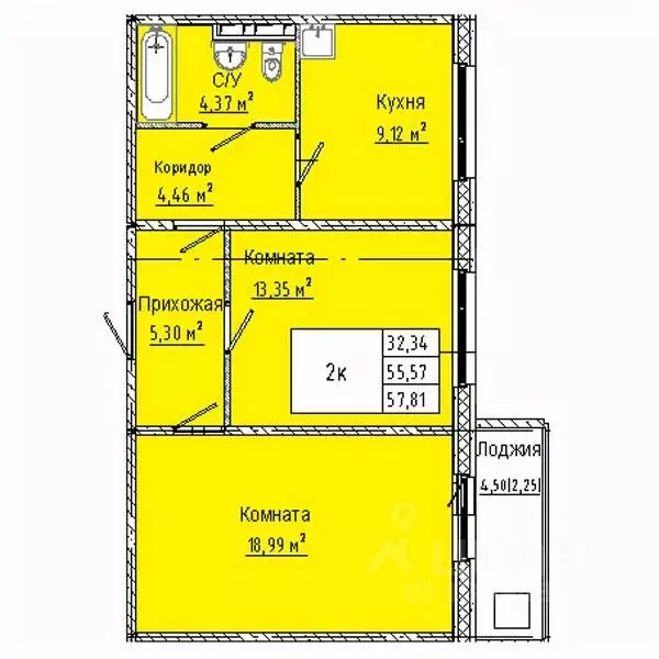 2-к кв. Омская область, Омск Солнечный мкр,  (57.81 м) - Фото 0