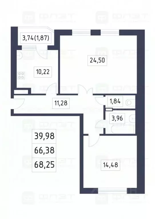 2-к кв. Татарстан, Казань ул. Лукина, 50А (68.2 м) - Фото 2