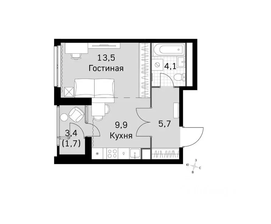 Студия Москва Скай Гарден жилой комплекс (34.9 м) - Фото 0