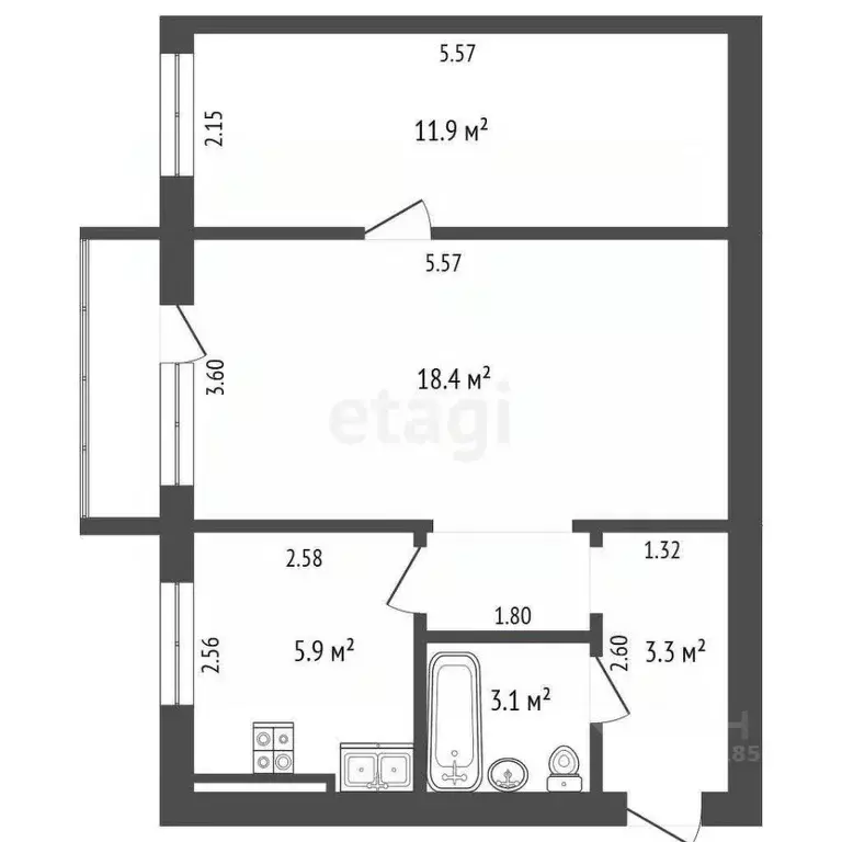 2-к кв. Самарская область, Самара ул. Гагарина, 169 (43.3 м) - Фото 2