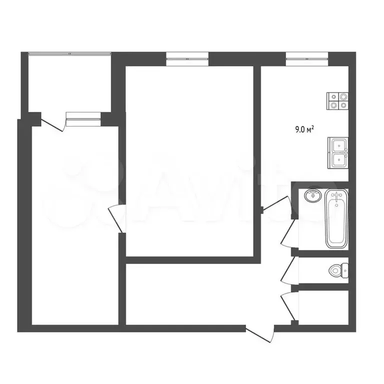 2-к. квартира, 43,7 м, 5/9 эт. - Фото 0