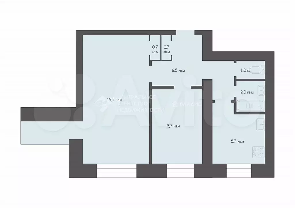 2-к. квартира, 44,5 м, 2/9 эт. - Фото 0