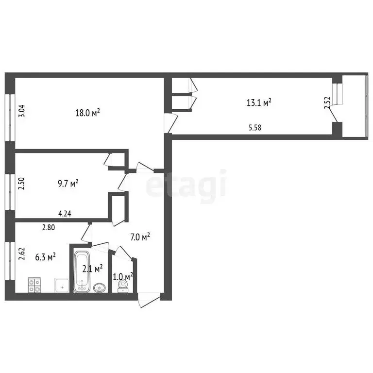 3-комнатная квартира: Петрозаводск, улица Калинина, 28 (59 м) - Фото 1