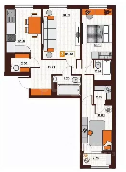 3-к кв. Оренбургская область, Оренбург Просторная ул., 9/8 (76.36 м) - Фото 2