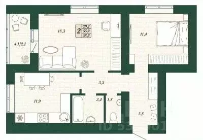 2-к кв. Самарская область, Волжский район, Смышляевка городское ... - Фото 1