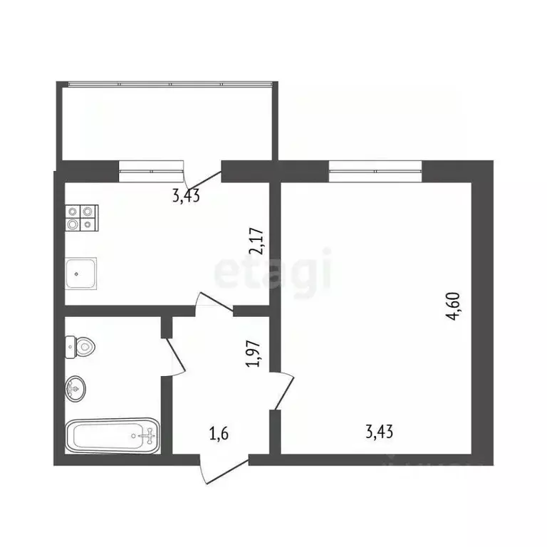 1-к кв. Крым, Симферополь ул. Ковыльная (29.6 м) - Фото 2