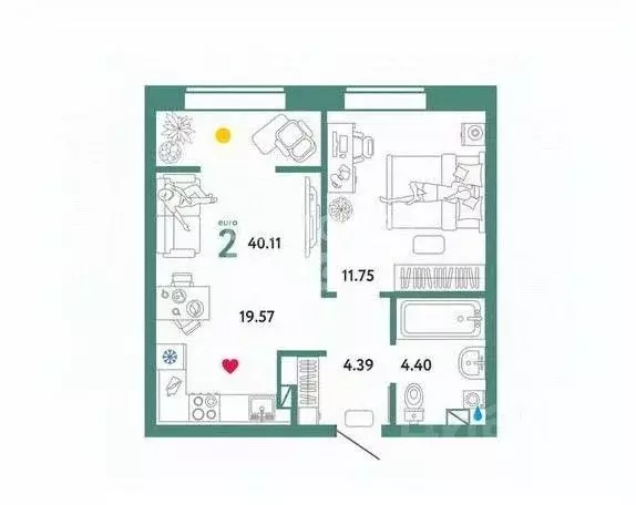 1-к кв. Тюменская область, Тюмень ул. Газовиков, 73к1 (40.6 м) - Фото 2