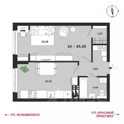 1-к кв. Новосибирская область, Новосибирск Аэропорт мкр,  (45.45 м) - Фото 0