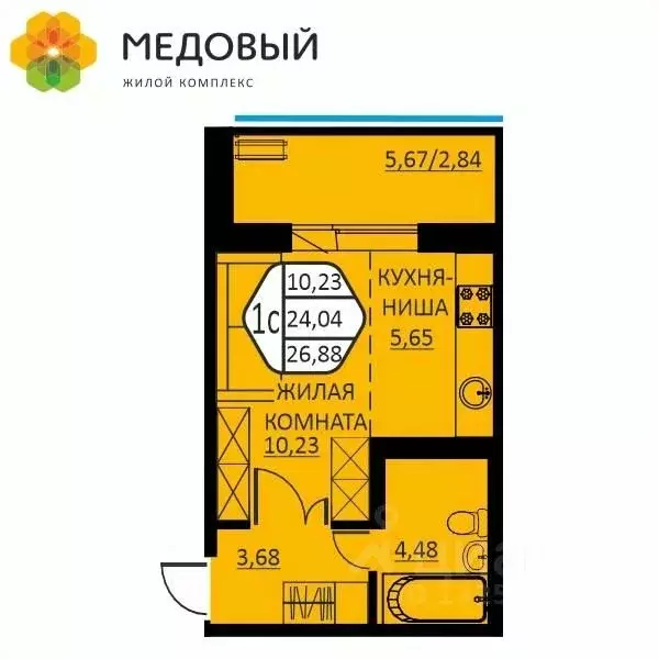 1-к кв. Пермский край, д. Кондратово ул. Г.Н. Нифантова, 12 (26.88 м) - Фото 0