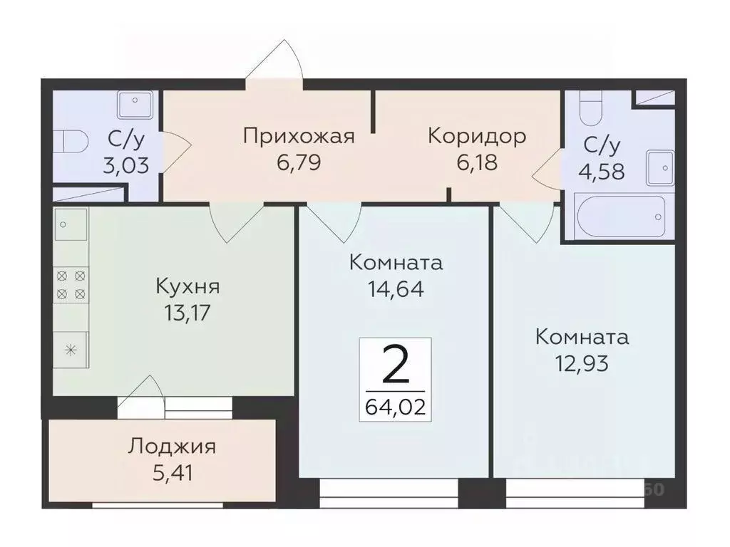 2-к кв. Воронежская область, Воронеж ул. Матросова, 60 (64.02 м) - Фото 0