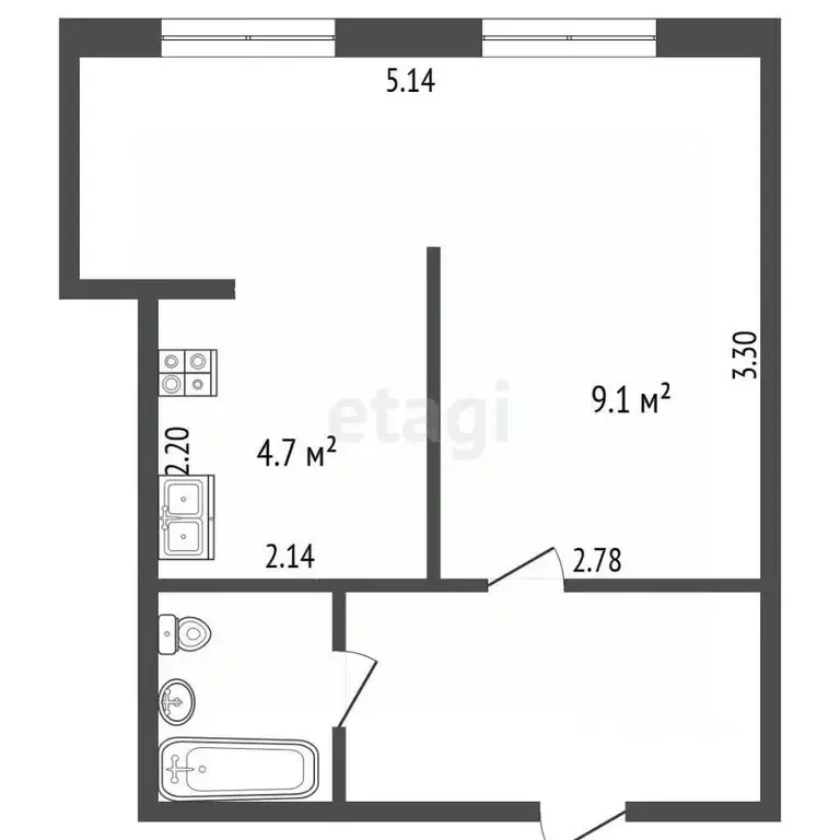 Студия Белгородская область, Белгород ул. Каштановая, 12 (27.0 м) - Фото 2
