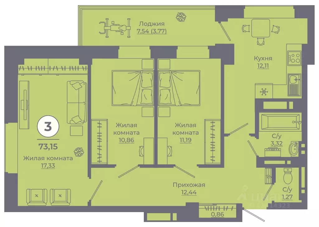 3-к кв. Ростовская область, Ростов-на-Дону просп. Солженицына, 25 ... - Фото 1