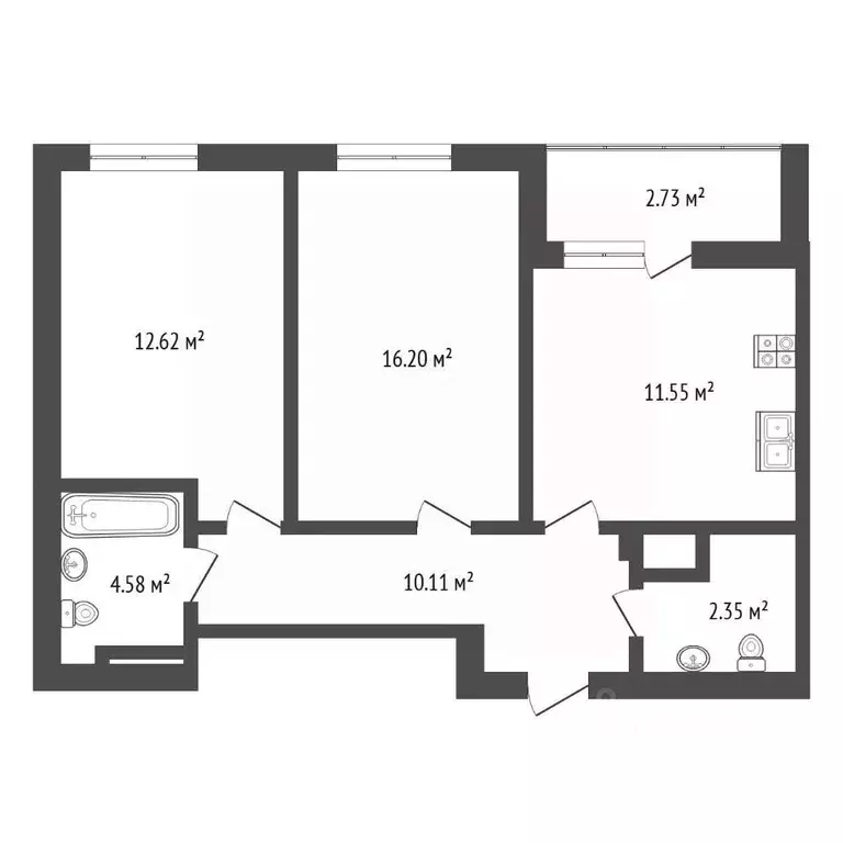 2-к кв. Тюменская область, Тюмень ул. Газовиков, 65 (57.5 м) - Фото 1