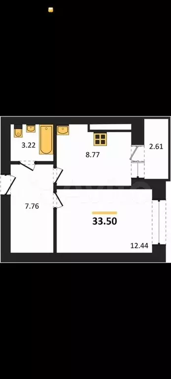1-к. квартира, 34,8 м, 1/9 эт. - Фото 1