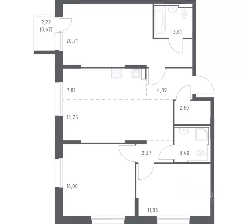 3-к кв. Приморский край, Владивосток Бам мкр,  (87.64 м) - Фото 1