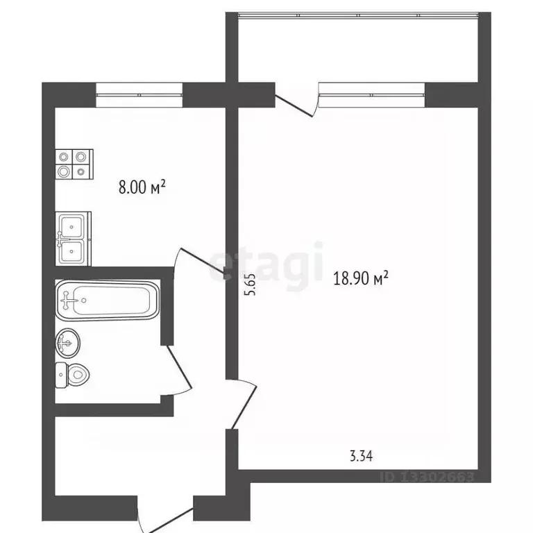 1-к кв. Ханты-Мансийский АО, Сургут ул. Грибоедова, 4/2 (33.0 м) - Фото 1