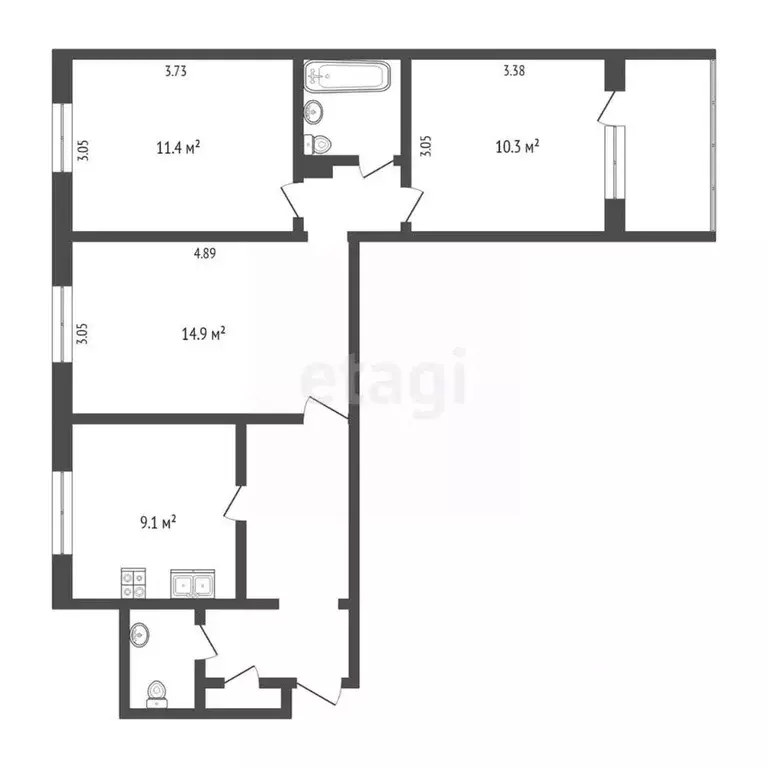 3-к кв. Ханты-Мансийский АО, Когалым Набережная ул., 13 (67.4 м) - Фото 1