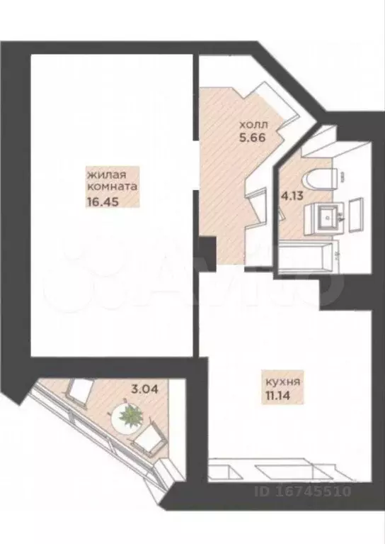 1-к кв. Калининградская область, Калининград ул. Гайдара, 90 (38.1 м) - Фото 2