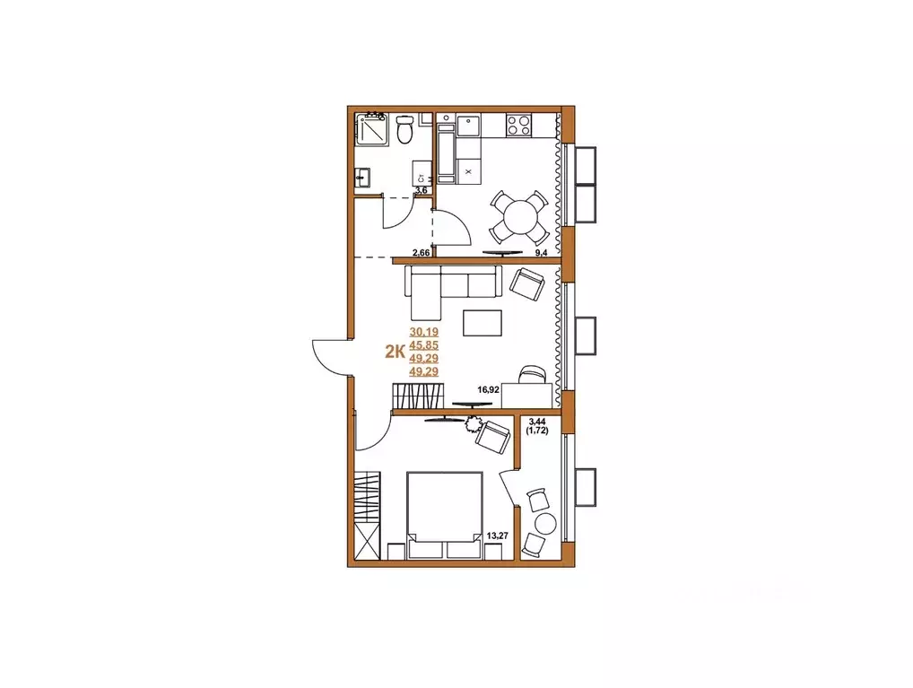 2-к кв. Челябинская область, Челябинск ул. Блюхера, 2.3.1 (47.57 м) - Фото 2