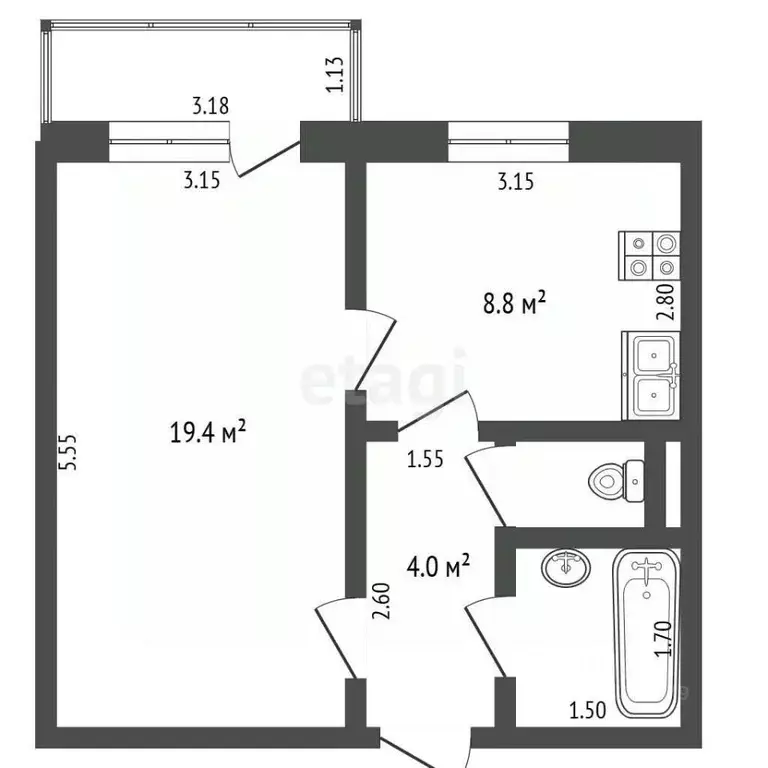 1-к кв. Белгородская область, Шебекино ул. Ленина, 93 (34.1 м) - Фото 2