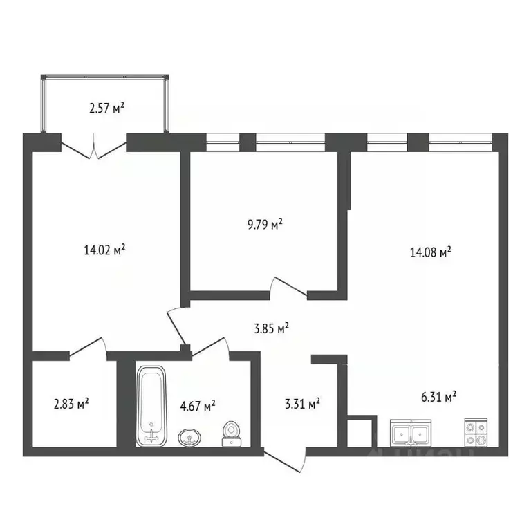 2-к кв. Тюменская область, Тюмень ул. Газовиков, 38к2 (58.8 м) - Фото 2